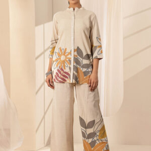 Aarohi Off-White Abstract Floral Cotton Blend Co-ord Set