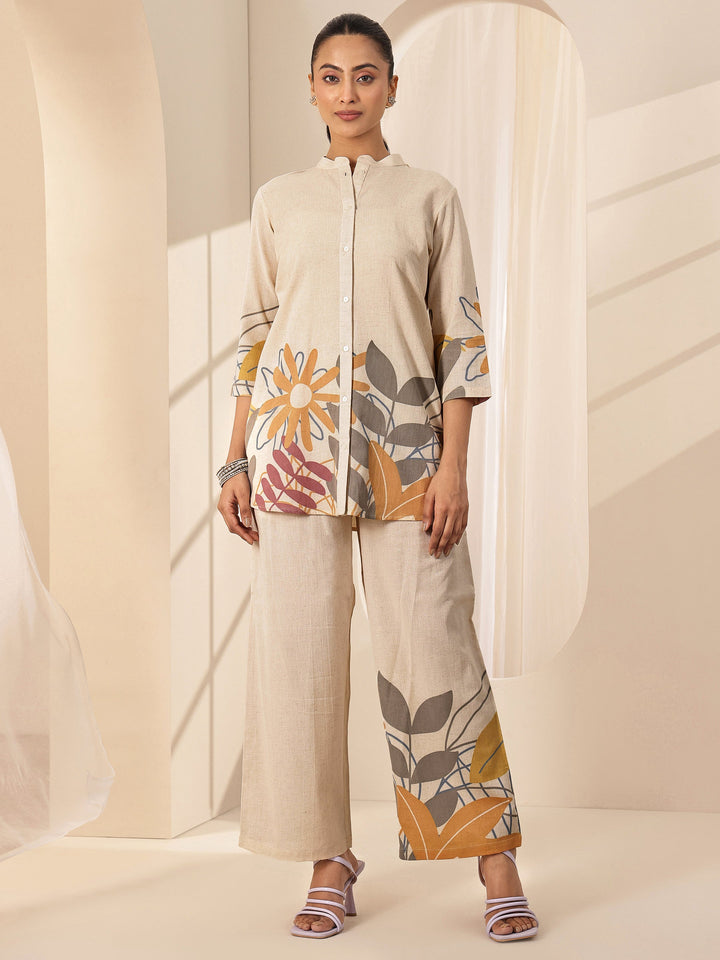 Aarohi Off-White Abstract Floral Cotton Blend Co-ord Set