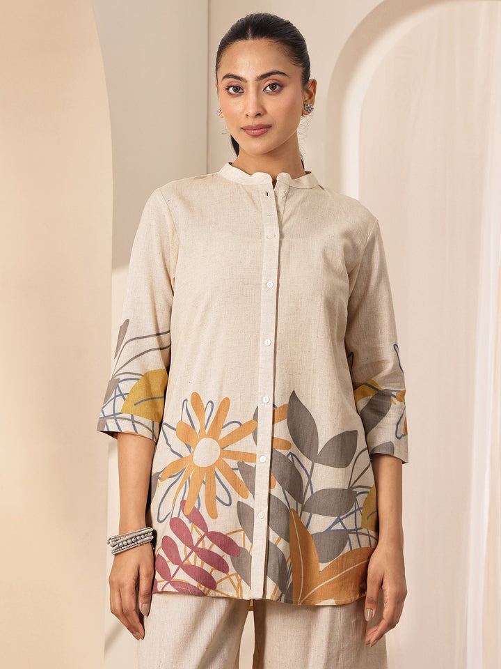Aarohi Off-White Abstract Floral Cotton Blend Co-ord Set - Image 3