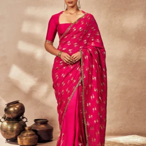 Ruhani Rani Pink Gold Zari Georgette Saree with Matching Blouse (Copy)